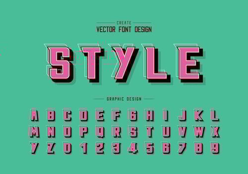Shadow and line Font vector, Alphabet bold modern typeface and letter number design, Graphic text on background vector
