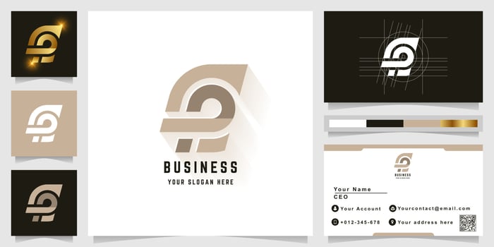 Letter CP or Ge monogram logo with business card design vector