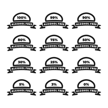 0 percent to 100 percent alcohol-free label in black and white and simple style vector