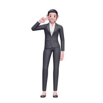 business woman posing peace finger on cheek, 3D render business woman character illustration png