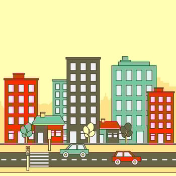Editable Flat Style Cartoon-like Outlined Urban Retro City Vector Illustration for Urban Life Environment Related or Illustration for Children