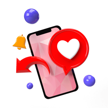 3d Smartphone Love Heart Arrow and Speech Bubble PNG
