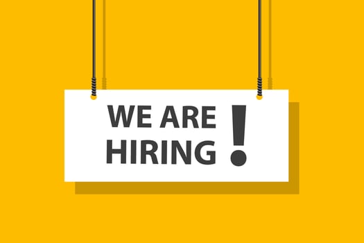 We are hiring hanging signs on yellow background education concept for business, marketing, flyers, banners, presentations and posters. illustration vector