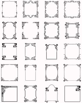 Decorative frames. Retro ornamental frame, vintage rectangle ornaments, and ornate border. Decorative wedding frames, antique museum picture borders, or deco divider. Isolated icons vector set