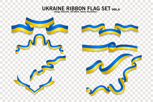 Ukraine ribbon flags set, design element. 3D on a transparent background. vector illustration