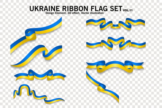Ukraine ribbon flags set, design element. 3D on a transparent background. vector illustration