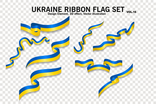 Ukraine ribbon flags set, design element. 3D on a transparent background. vector illustration
