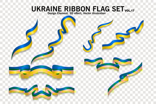 Ukraine ribbon flags set, design element. 3D on a transparent background. vector illustration