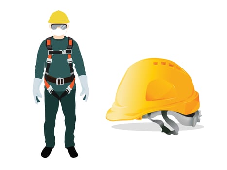safety harness equipment and lanyard for work at heights vector