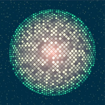 Disco party abstract sphere ball on seamless background Trendy style Transparent glow neon light effect Vector illustration