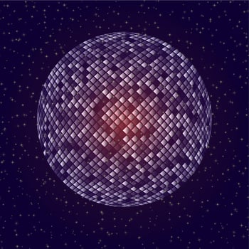Disco party abstract sphere ball on seamless background Trendy style Transparent glow neon light effect Vector illustration
