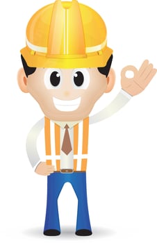 cartoon contruction man hold hand up ok sign vector