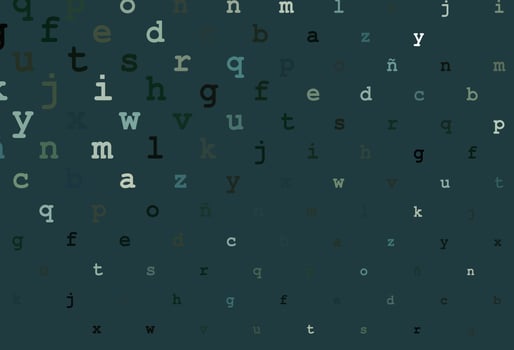 Dark green vector template with isolated letters.