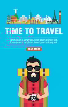 Time to travel. Hipster traveler concept design flat vector