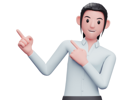 3d Business woman Pointing to the top side with both hands, 3D render business woman character illustration png