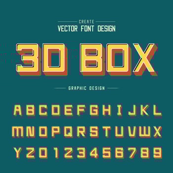 3D font and alphabet vector, Shadow square typeface letter and number design, Graphic text on background vector