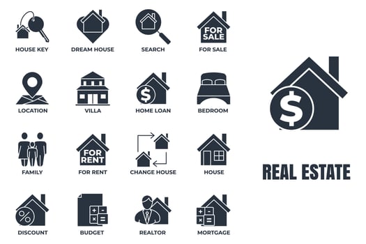 Set of Real Estate icon logo vector illustration. House pack symbol template. house, family, dream house, realtor and more for graphic and web design collection