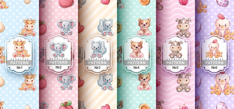 Seamless pattern cartoon character adorable animal, pretty zoo idea for print t-shirt, poster and kids envelope, postcard. Cute hand drawn style wildlife vector