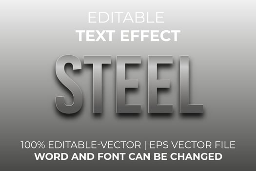 Steel text effect, easy to edit vector