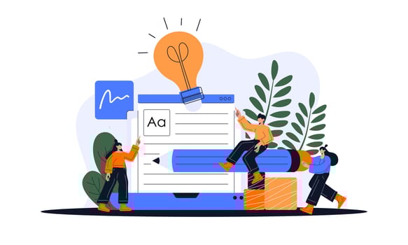 Professional Writer, bloggers, journalists, screenwriter, copywriter, author concept illustration set. Creative people writing texts. Vector illustration