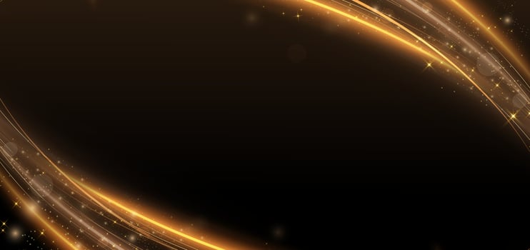 Abstract elegant gold curve glowing with lighting effect sparkle on black background. Template premium award design. vector