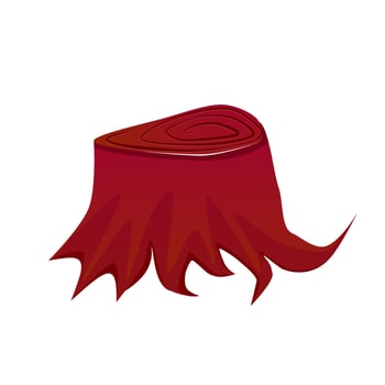 Autumn stump. Red stump for garden forest park. Cartoon vector Isolated illustration. Autumn design.