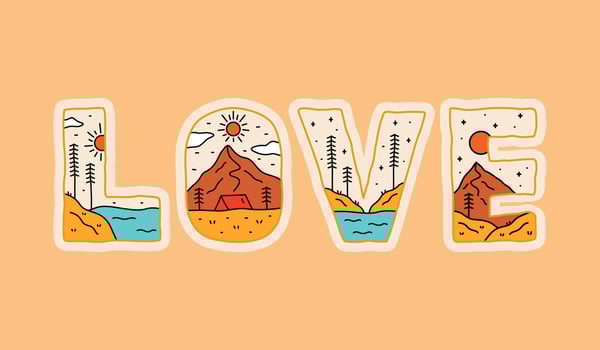 Love letter with nature mountain camping sea design inside for t-shirt, sticker, and other use vector