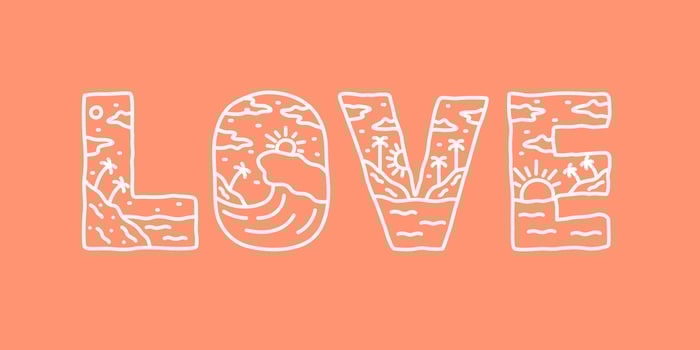 Mono line of Love letter with summer beach design inside vector