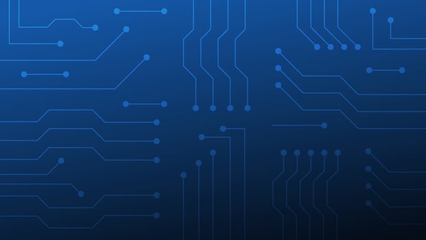 Hi-tech digital circuit board. futuristic AI pad and electrical lines connected on blue lighting background vector