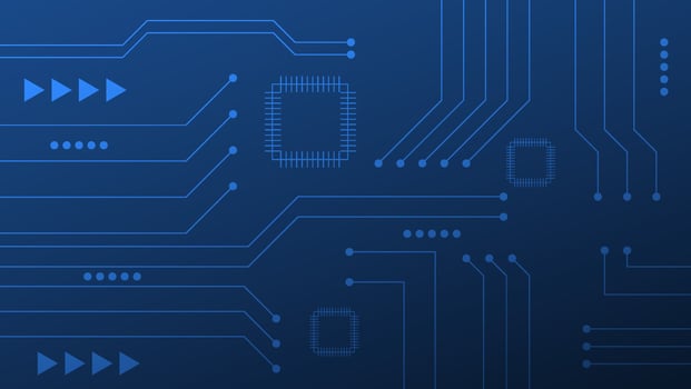Hi-tech digital circuit board. futuristic AI pad and electrical lines connected on blue lighting background vector