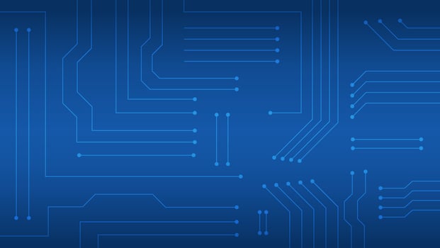 Hi-tech digital circuit board. futuristic AI pad and electrical lines connected on blue lighting background vector