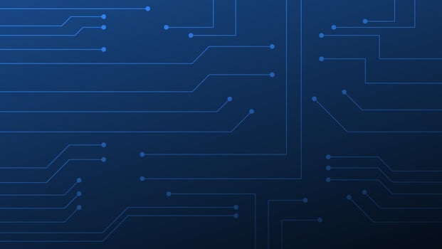 Hi-tech digital circuit board. futuristic AI pad and electrical lines connected on blue lighting background vector
