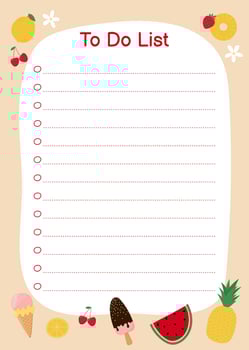 Template for To Do List with cute summer objects. Colorful ice cream, fruit and berries vector
