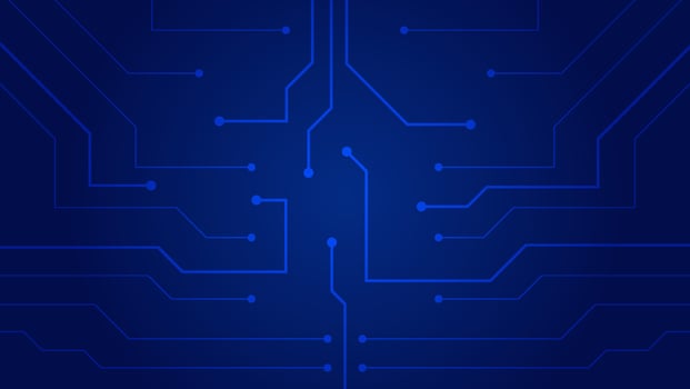 Hi tech digital circuit board. AI pad and electrical lines connected on blue lighting background. futuristic technology concept vector