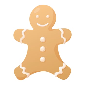 Vector isolated Christmas illustration of cartoon gingerbread man cookie decorated with icing.