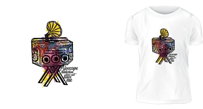 t-shirt design, Bioscope addiction does not leave me vector