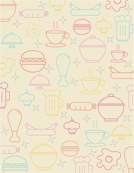Pastel Line of Food and Beverages Vector Illustration. Food and Beverage Sketch Style Background.