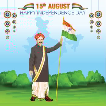 Tamil Indian Freedom Fighter with National Flag in front of India Background vector