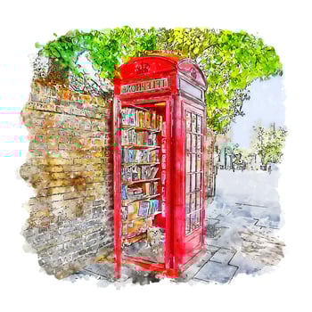 London Telephone Box Watercolor sketch hand drawn illustration vector