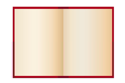 Opened book illustration. Book mockup. Red book opened with empty pages, copy space for your text. vector