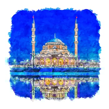 Sharjah Dubai United Arab Emirates Watercolor sketch hand drawn illustration vector