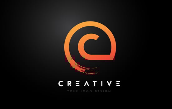 Orange C Circular Letter Logo with Circle Brush Design and Black Background. vector