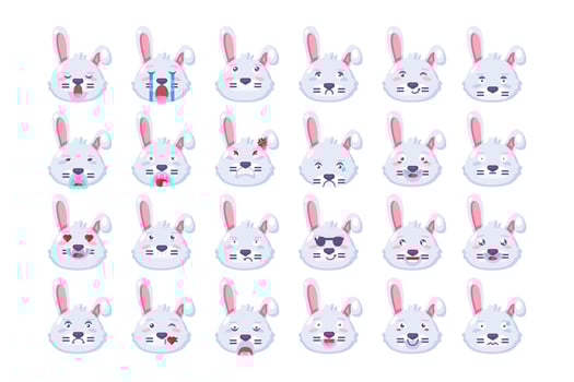 Bunny emoji different mood collection set vector