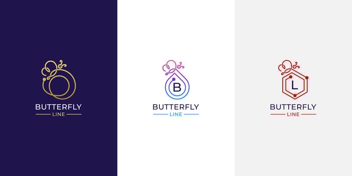 Butterfly frame logo with letter b l and line art style vector