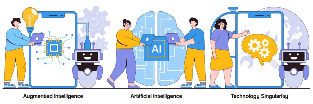 Augmented Intelligence, Artificial Cognitive Robotics, and Technological Singularity Illustrated Pack vector