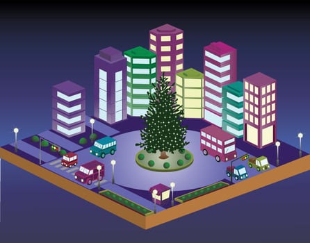 3D Christmas tree illuminated with city 3D illustration vector