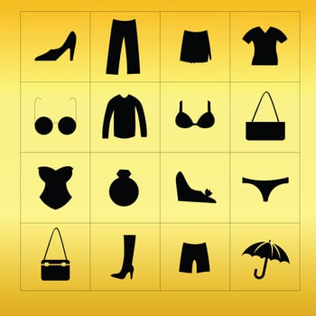 Black department store clothing icons isolate on gold background vector