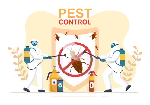 Pest Control Service with Exterminator of Insects, Sprays and House Hygiene Disinfection in Flat Cartoon Background Illustration vector