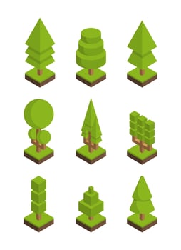 plants and trees vector isometric style collection