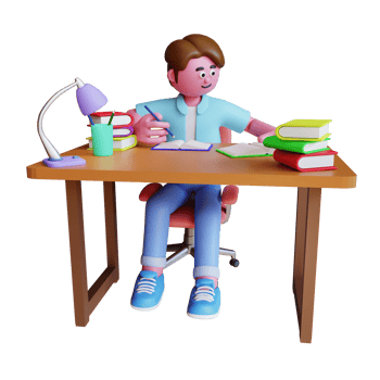 3d render man learning study with book png